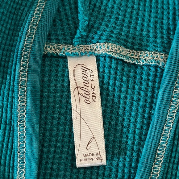 Old Navy Teal henley waffle style Hoodie - Picture 8 of 11